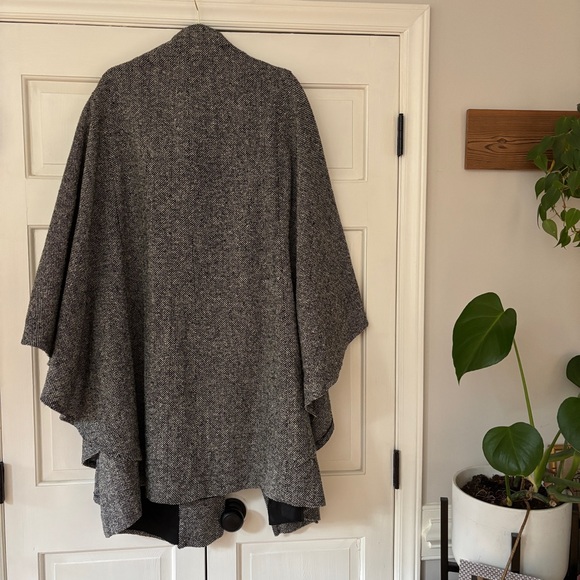 VTG‎ Black White Tweed Marled Cape Coat Poncho Plus Size 16 Wool Blend Classic - Picture 3 of 10